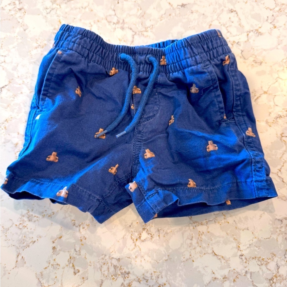Gap- blue Kids Shorts with Bear Print 6-12mos